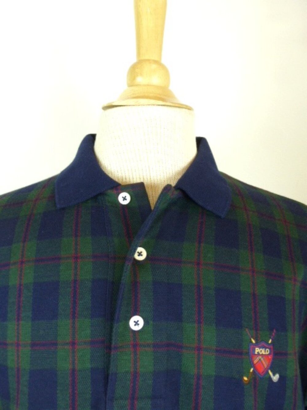 POLO GOLF by RALPH LAUREN tartan plaid crest short sleeve cotton polo shirt L